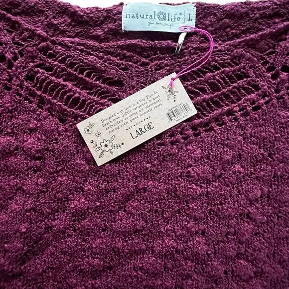 Natural Life NWT Maroon Crochet Knit Puff Sleeve Cropped Sweater | L - Picture 3 of 4
